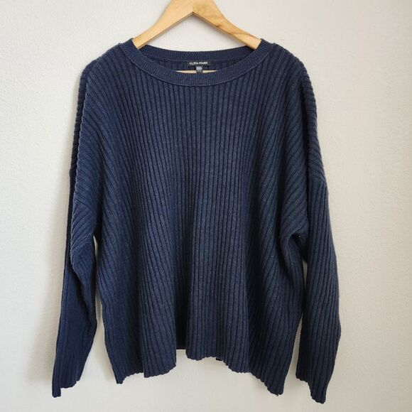Eileen Fisher Sweaters - Eileen Fisher Organic Cotton & Cashmere Rib Knit Sweater in Navy | Size XL